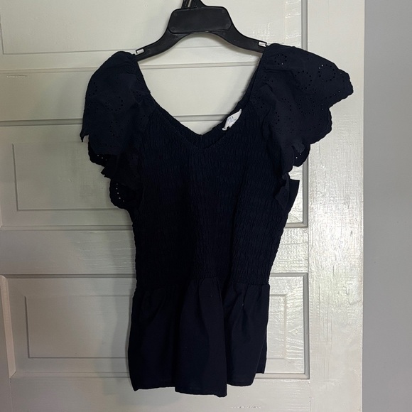 Time and Tru Navy Blouse with Ruffle Sleeves - Picture 1 of 4